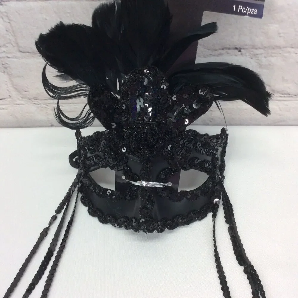 Masquerade Mardi Gras Costume Mask Black Sequins Dark Academia Cosplay Halloween